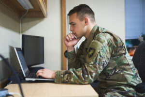 soldier at computer